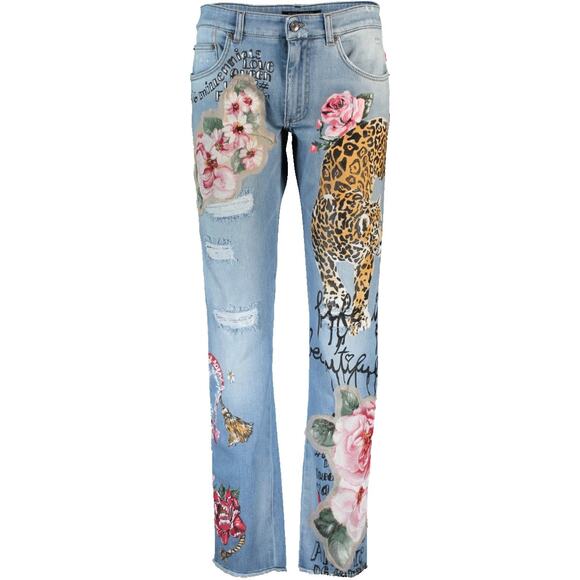 NWT Dolce & Gabbana Tiger Floral Jeans Prints & Embroideries IT 42 M - Picture 1 of 7